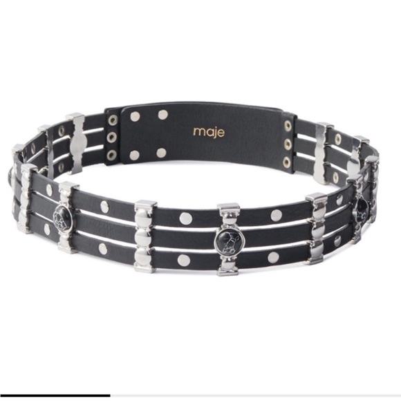 Maje Accessories - NWT Maje Black Leather Multi-Row Studded Waist Belt with Silver Emblems